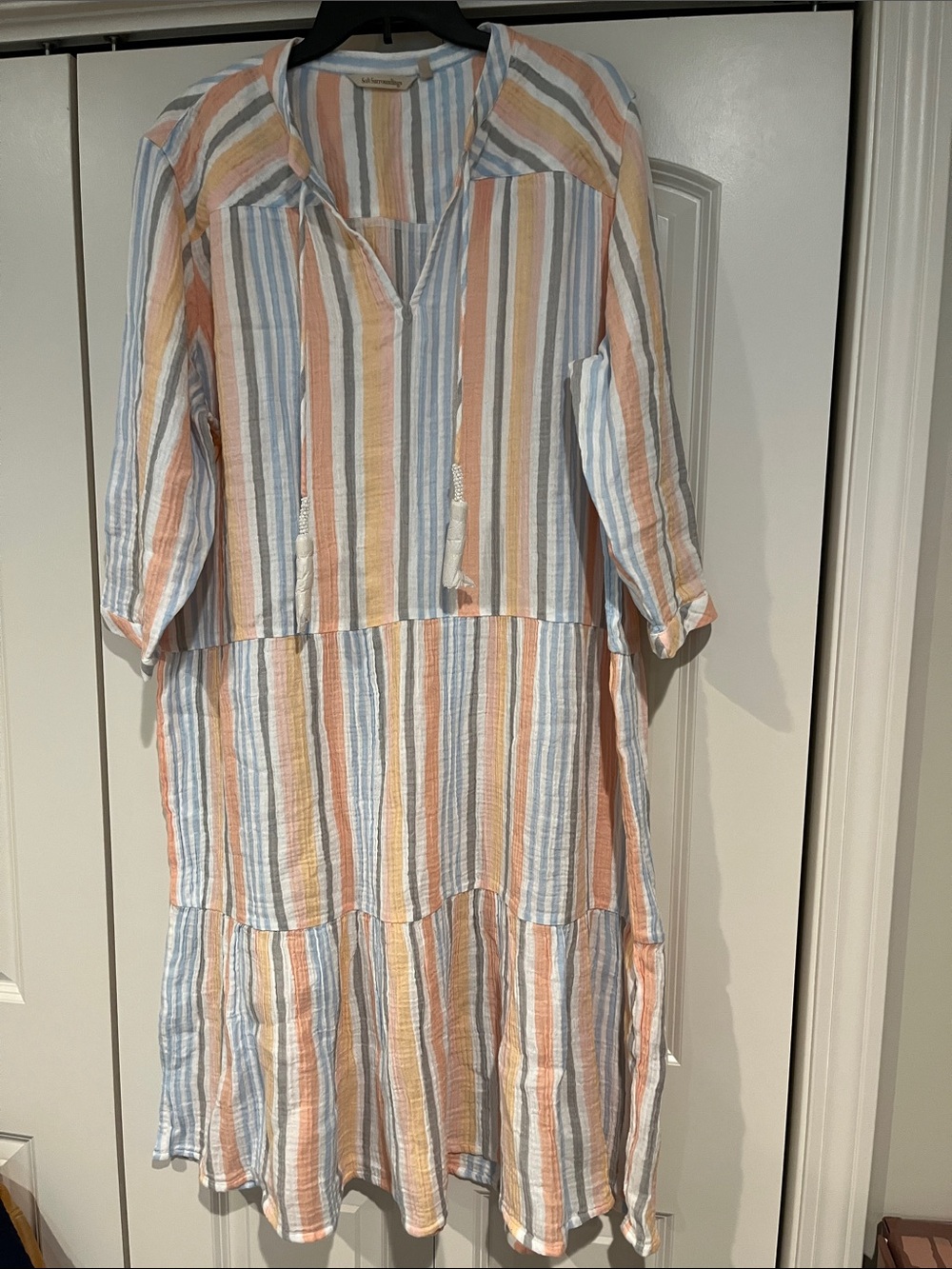 Soft Surroundings Pastel Striped Tunic in Blue, Peach & Yellow